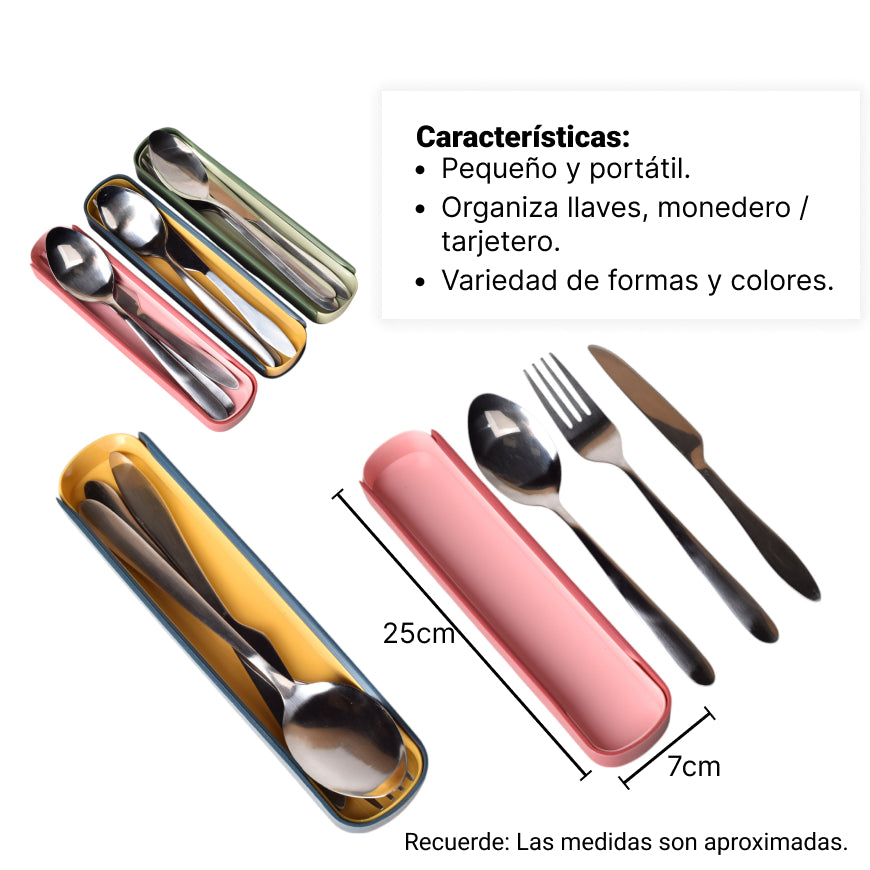 set cubiertos portatiles plastico + acero