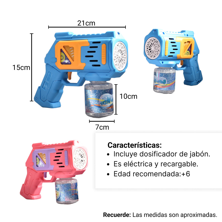 pistola de burbujas dim: 19*6*14cm