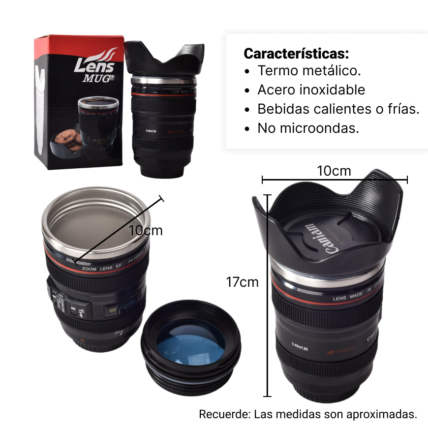 termo acero inoxidable 400ml lente camara negro metalico