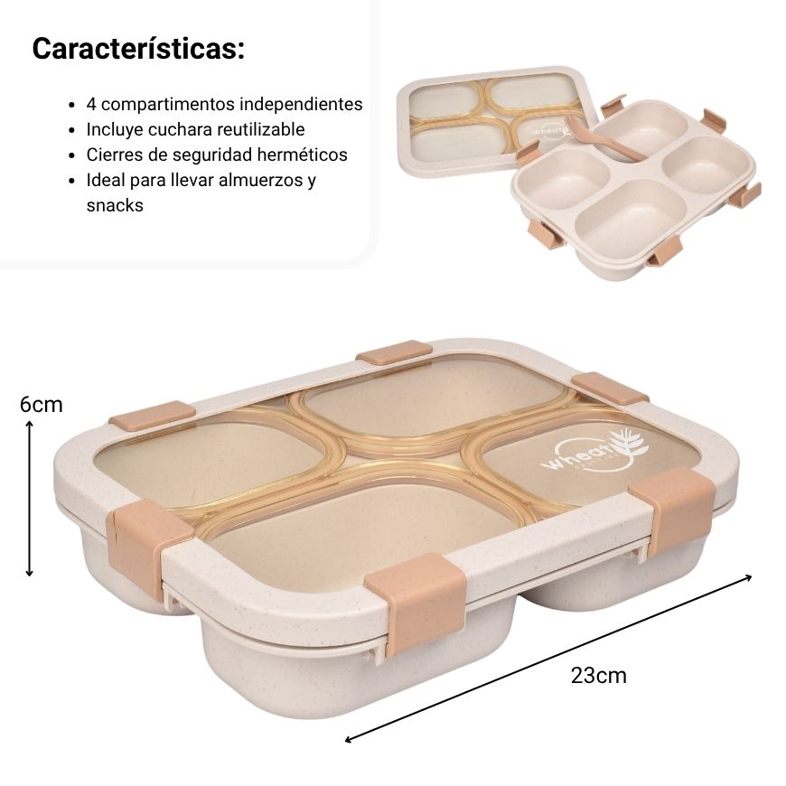 portacomida con divisiones y cubierto plastico 1250ml