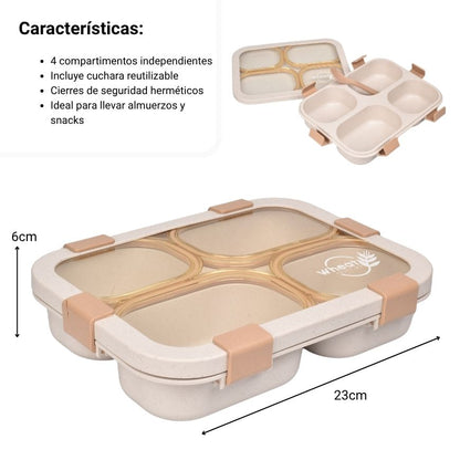 PORTACOMIDA CON DIVISIONES Y CUBIERTO PLASTICO 1250ML