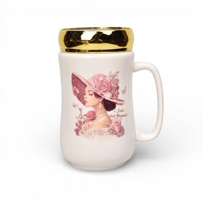 MUG POCILLO CERAMICA TAPA ESPEJO 420ML DIM:6X6X13