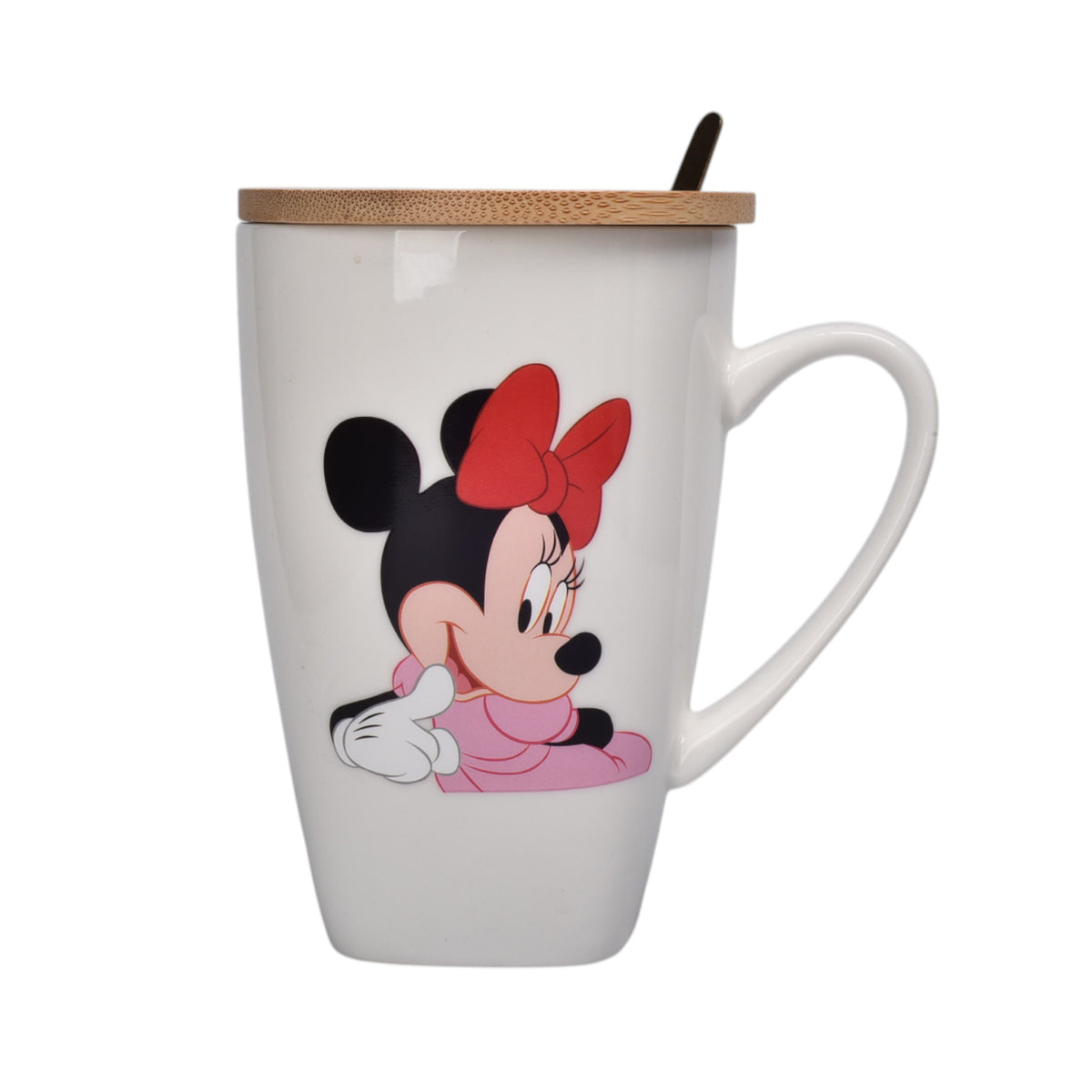 mug pocillo ceramica personaje con tapa de madera 380ml