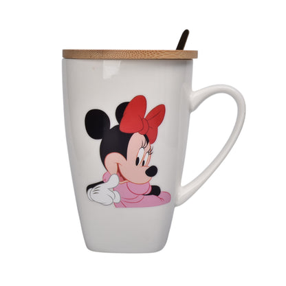 MUG POCILLO CERAMICA PERSONAJE CON TAPA DE MADERA 380ML