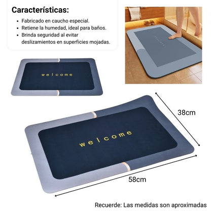 TAPETE DE BAÑO ABSORBENTE ANTIDESLIZANTE CAUCHO AZUL DIM:38X58