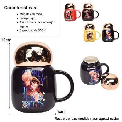 MUG POCILLO CERAMICA CON TAPA PERSONAJE 350ML DIM:12X5