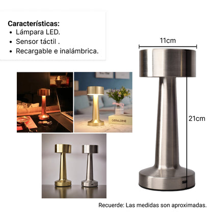 LAMPARA DE ACERO RECARGABLE CON CABLE USB DORADO Y PLATEADO