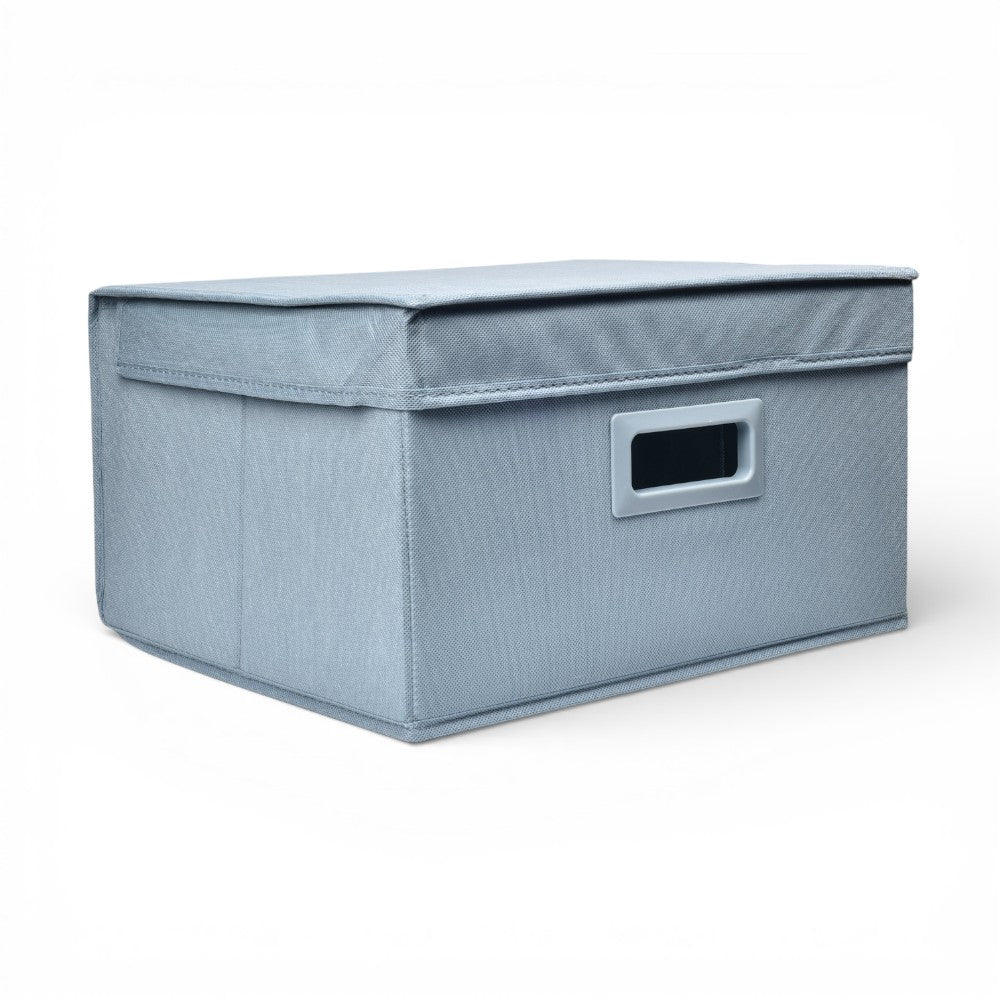 organizador de ropa con tapa fibra poliester gris azul dim:35x30x20