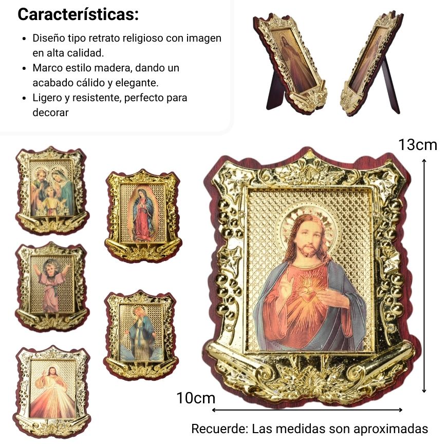 adorno dorado con imagen catolica plastica dim:10x13