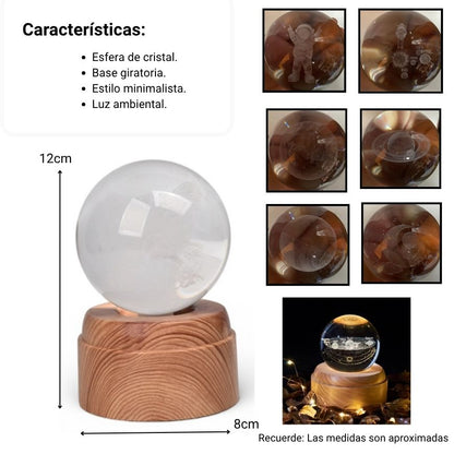 LAMPARA ESFERA CRISTAL CON BASE GIRATORIA DIM:8X8