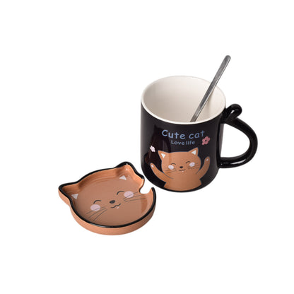 MUG POCILLO CERAMICA CON TAPA DISEÑO GATOS 360ML DIM:8*8*11