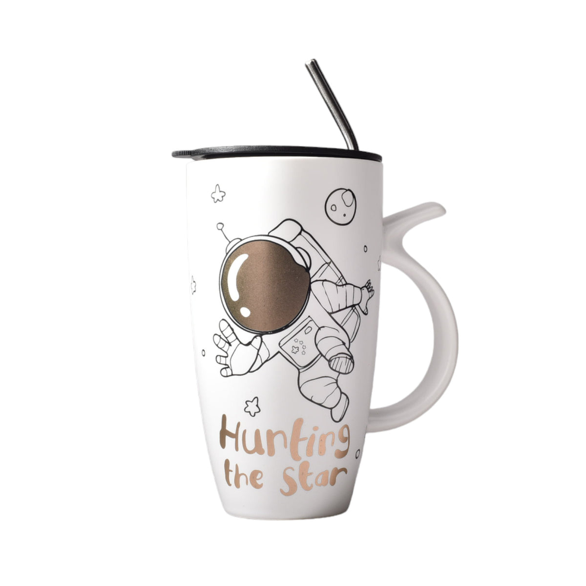 mug grande pocillo ceramica astronauta con pitillo