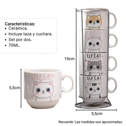 SET 4PCS POCILLOS CERAMICA CON BASE PEQUEÑO