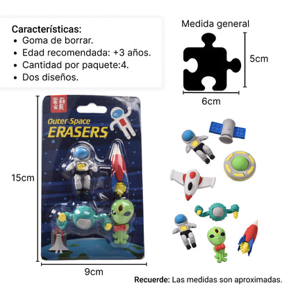 SET X 4 BORRADORES CON FORMA DE ASTRONAUTA