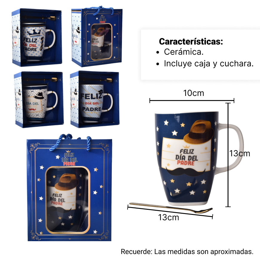 mug ceramica pocillo dia del padre con plato y cuchara
