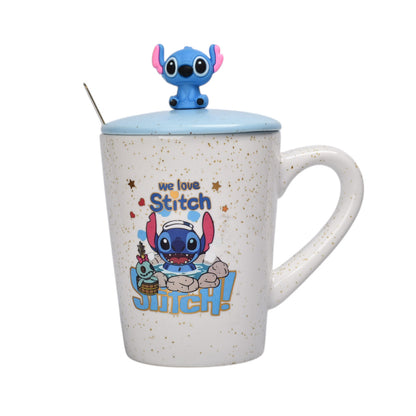 MUG POCILLO CON TAPA Y  CUCHARA DE CERAMICA PERSONAJE 380ML