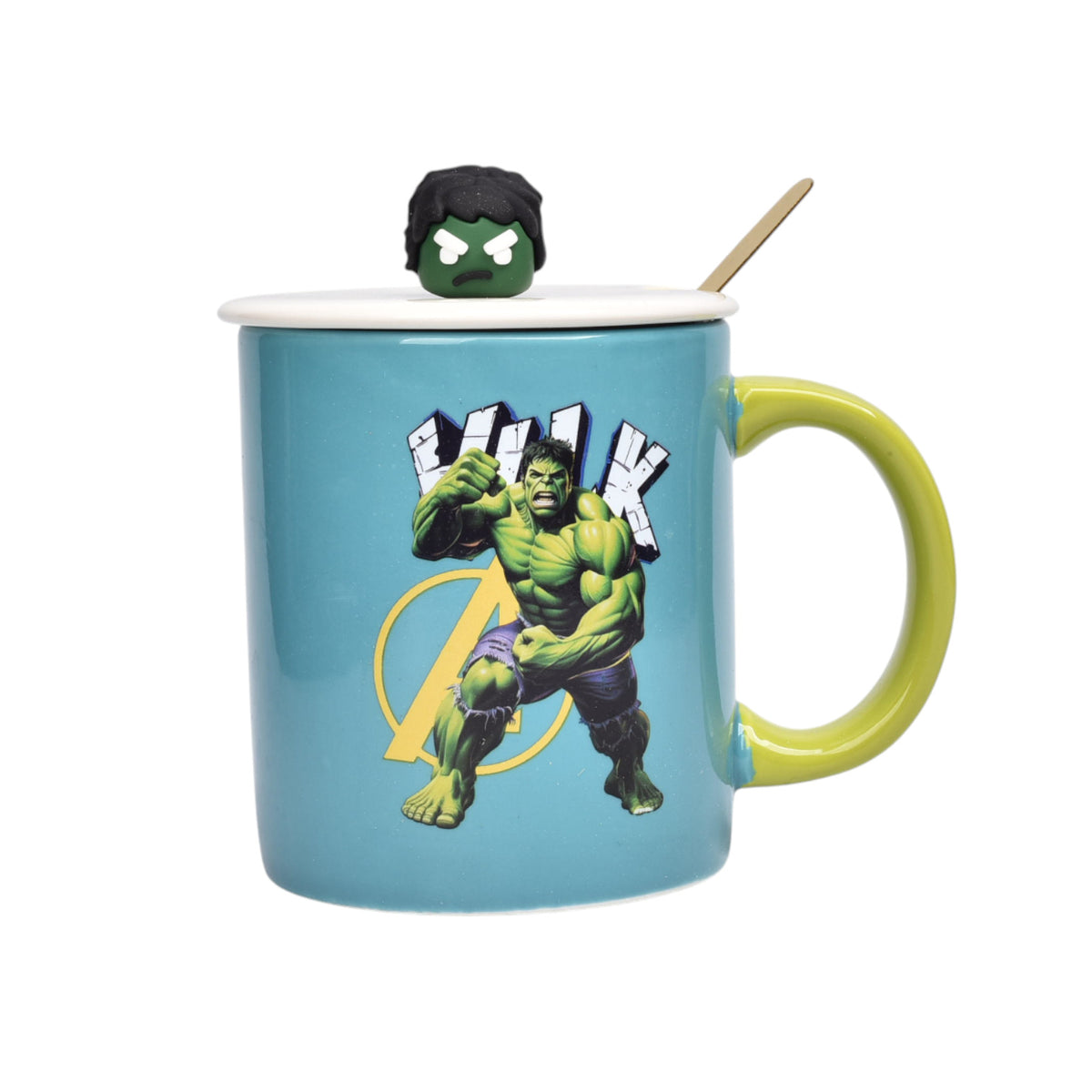 mug pocillo ceramica personaje con tapa y cuchara 380ml dim:9x8