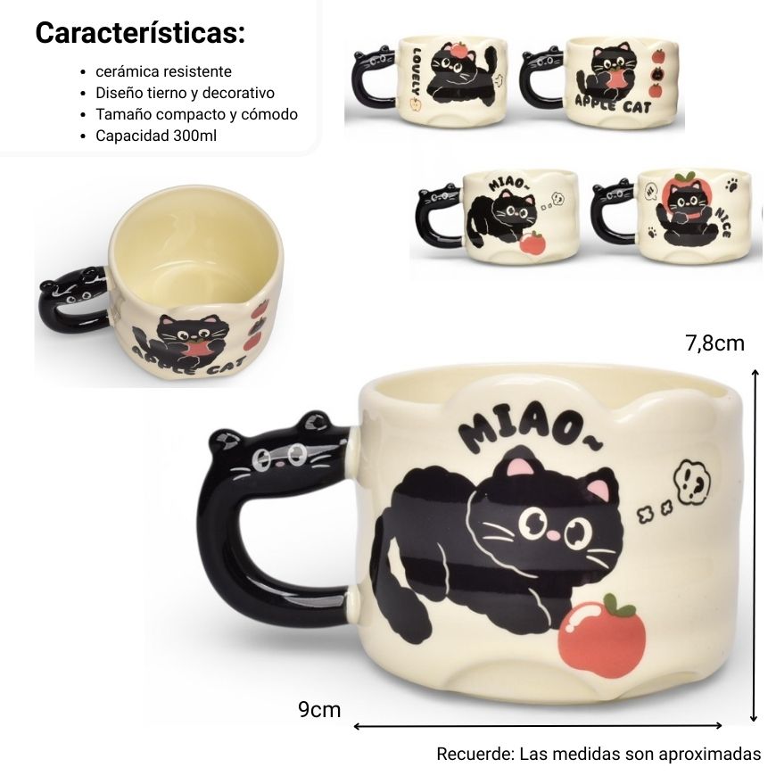 mug pocillo ceramica diseños gatos 300ml dim:9x9x7