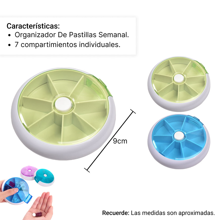 pastillero redondo con compartimientos dim: 8,8*2,3
