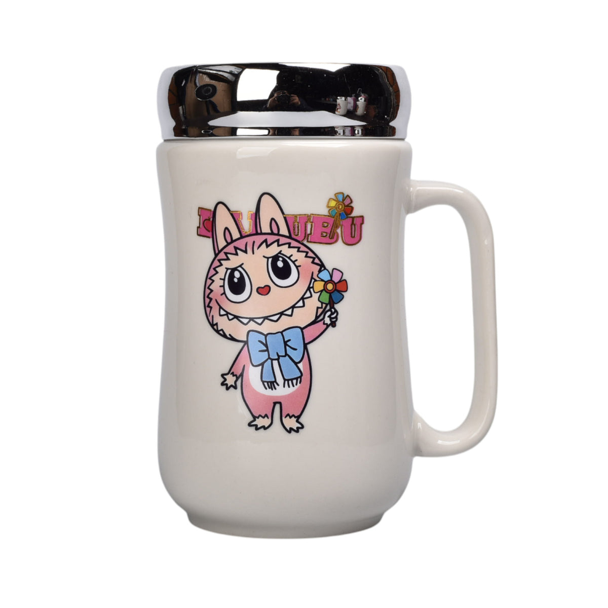 mug pocillo ceramica con tapa personaje 420ml dim:7x7x14