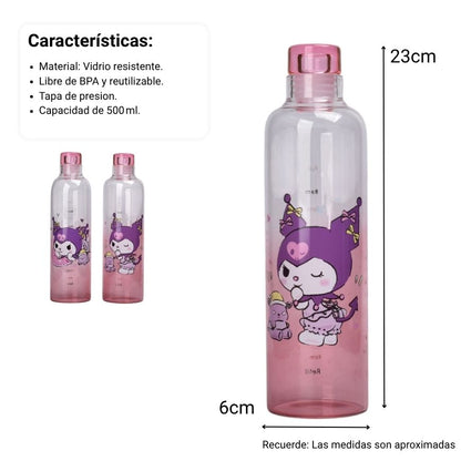 BOTELLA DE VIDRIO 500ML PERSONAJE ROSADO DIM:23X6
