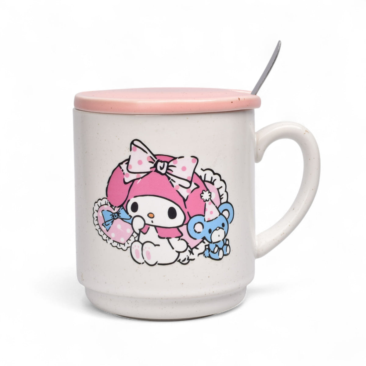mug pocillo ceramica personaje con tapa y cuchara 340ml dim:8x9