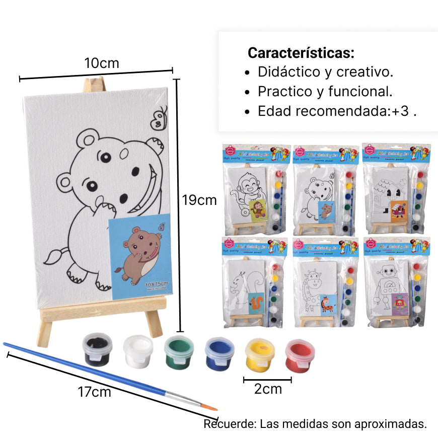 set lienzo con soporte animales madera+fibra con temperas