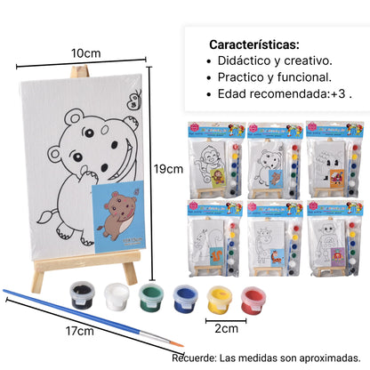 SET LIENZO CON SOPORTE ANIMALES MADERA+FIBRA CON TEMPERAS