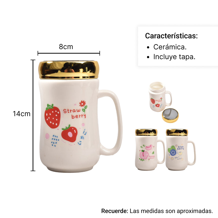 mug pocillo con tapa ceramica