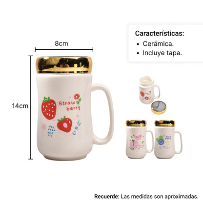 MUG POCILLO CON TAPA CERAMICA