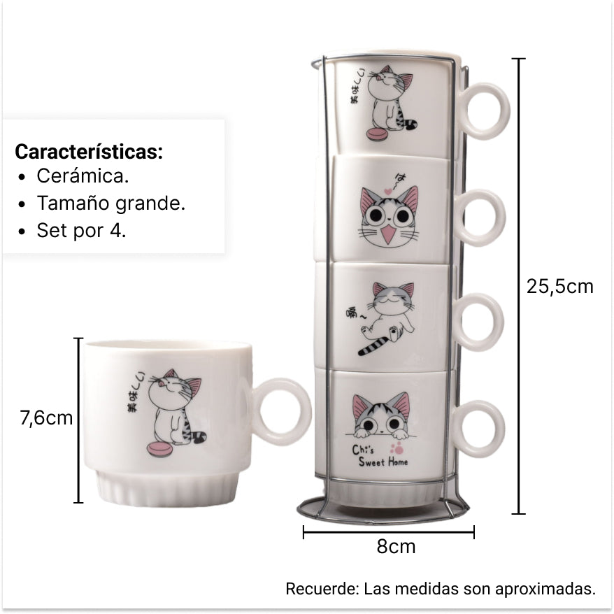 set 4pcs pocillos con base en ceramica 250ml dim:7*8*25