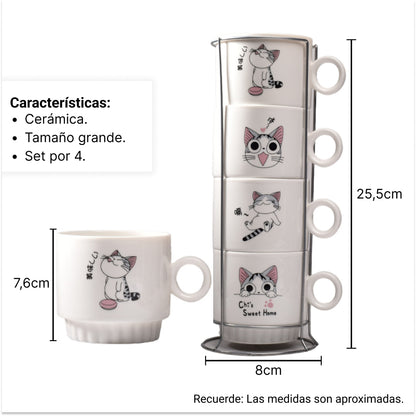 SET 4PCS POCILLOS CON BASE EN CERAMICA 250ML DIM:7*8*25