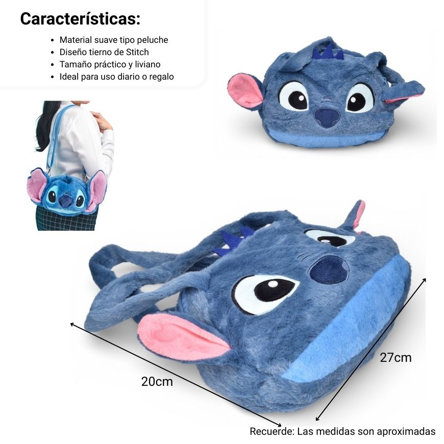 bolso cartera personaje poliester peluche azul dim:26x20x6
