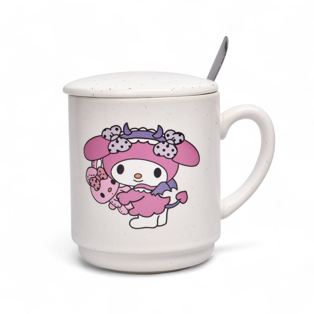 mug pocillo ceramica personaje con tapa y cuchara 340ml dim:8x9