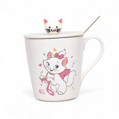 MUG POCILLO CERAMICA PERSONAJE CON TAPA Y CUCHARA 370ML DIM:9X8