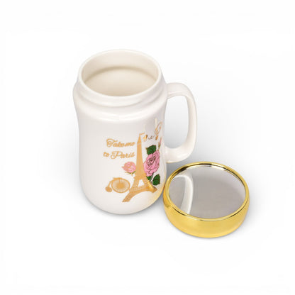 MUG POCILLO CERAMICA TAPA ESPEJO 420ML DIM:7X7X14