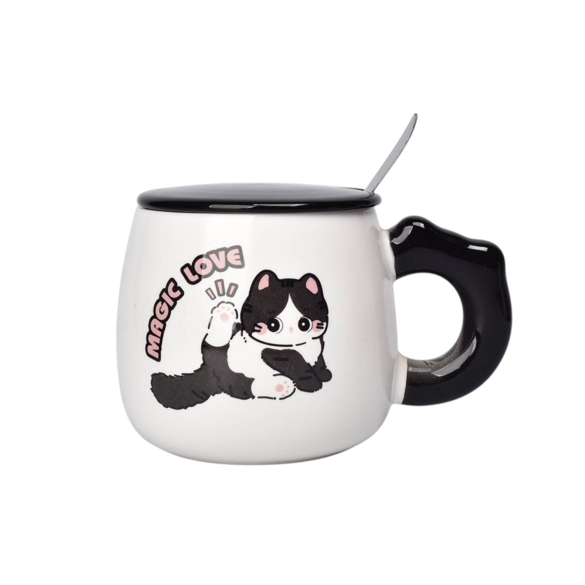 mug pocillo ceramica con cuchara diseño gatos 400ml dim:8x8x8