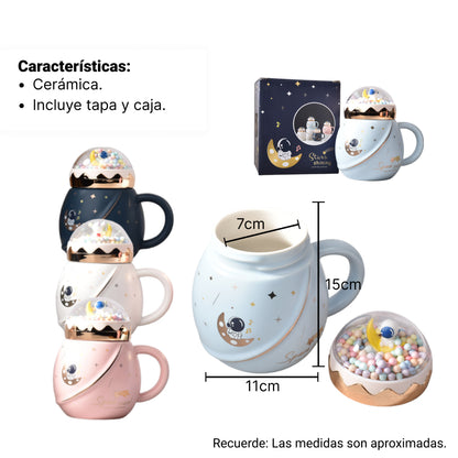 MUG POCILLO EN CERAMICA ASTRONAUTA GRANDE ANCHO CON TAPA