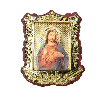 ADORNO DORADO CON IMAGEN CATOLICA PLASTICA DIM:10X13