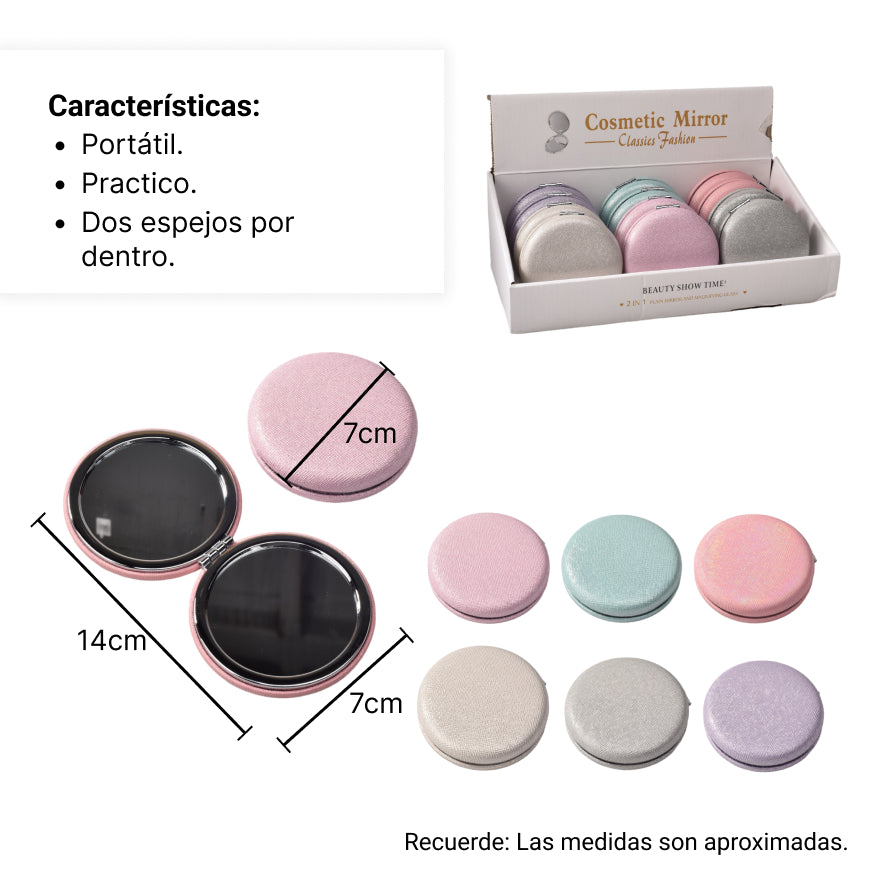 espejo plastico redondo cartera dim:7cm