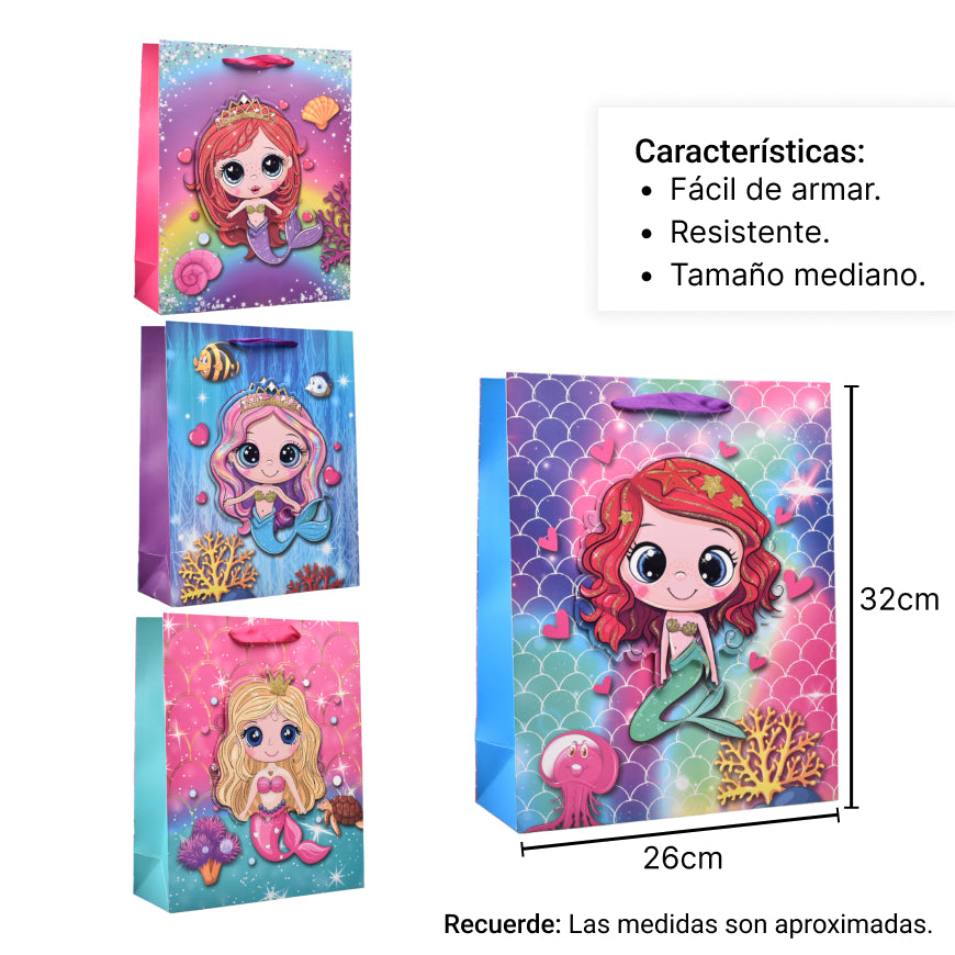 bolsa regalo en papel sirena tamaño mediano