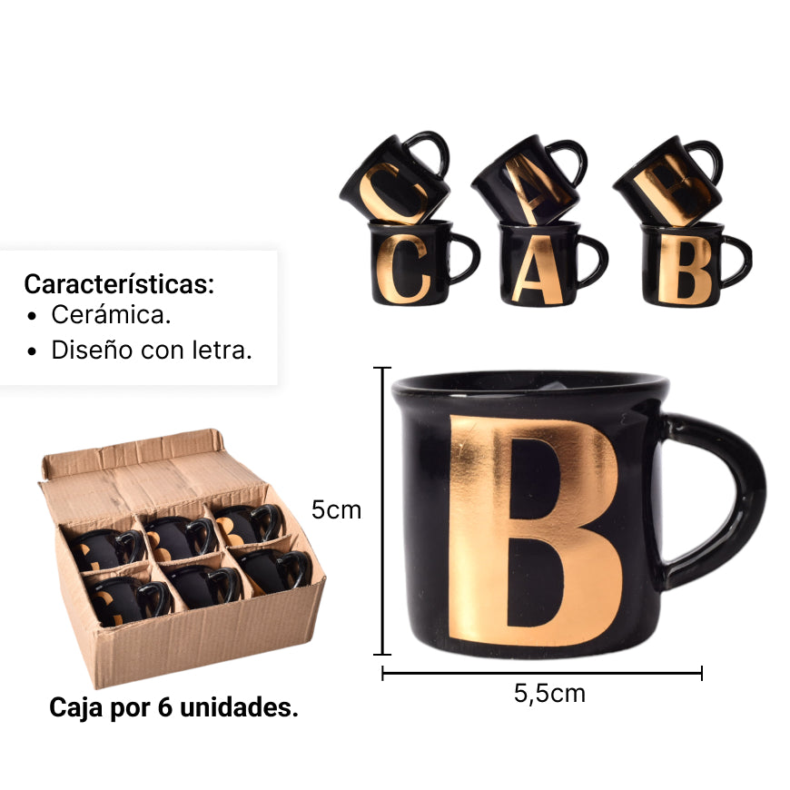 mug pocillo ceramica negro con letra dorada