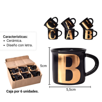 MUG POCILLO CERAMICA NEGRO CON LETRA DORADA