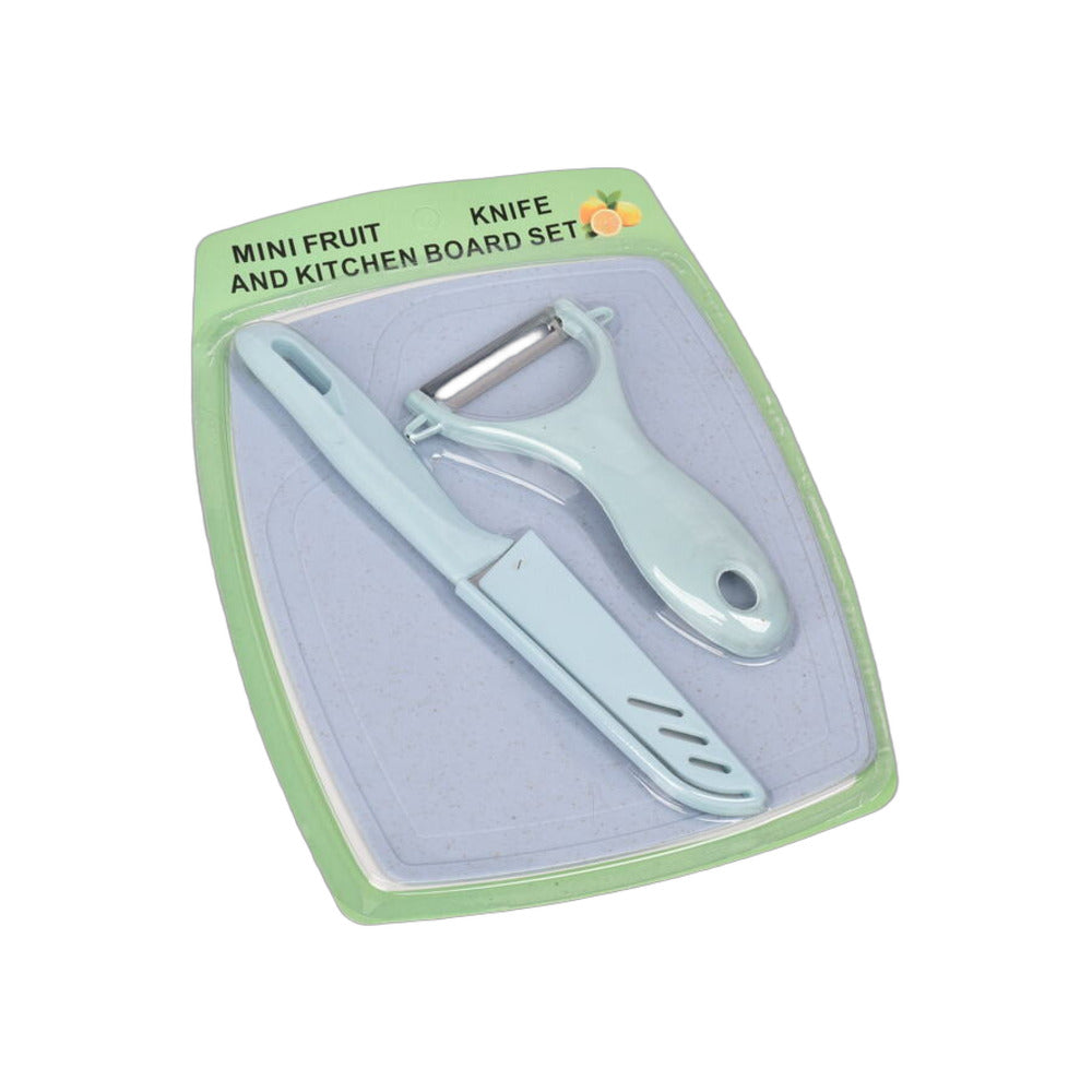 tabla set de cocina con cuchillo y pelador dim:17x23x2