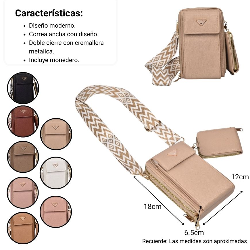 bolso para dama sintetico con monedero dim: 11x18x7