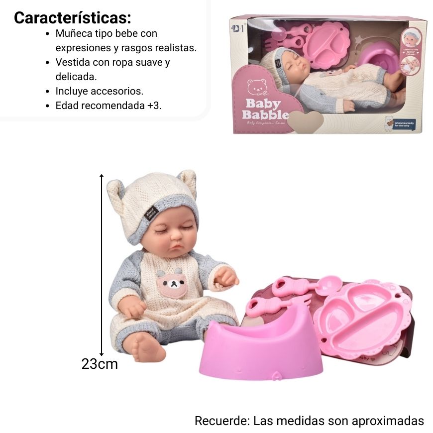 juguete bebe muñeca de caucho realista con accesorios dim:34x15x20