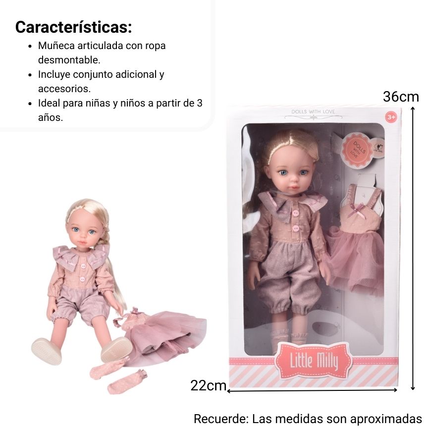 juguete muñeca de caucho con accesorios dim:22x10x36