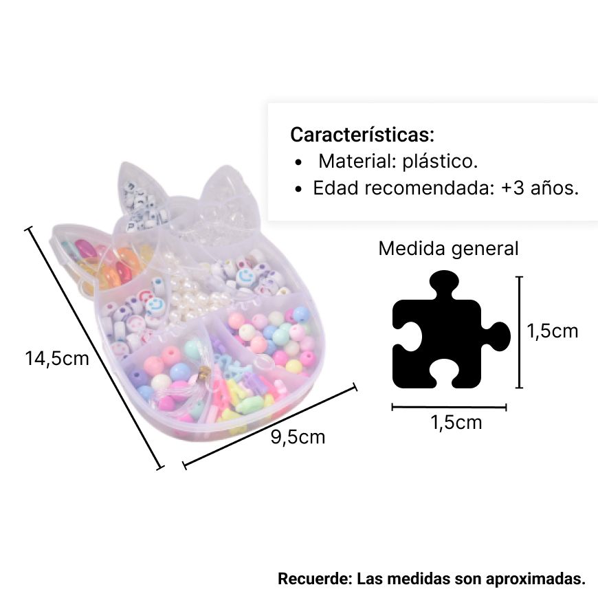 set kit forma unicornio para hacer pulseras plastico dim:10x