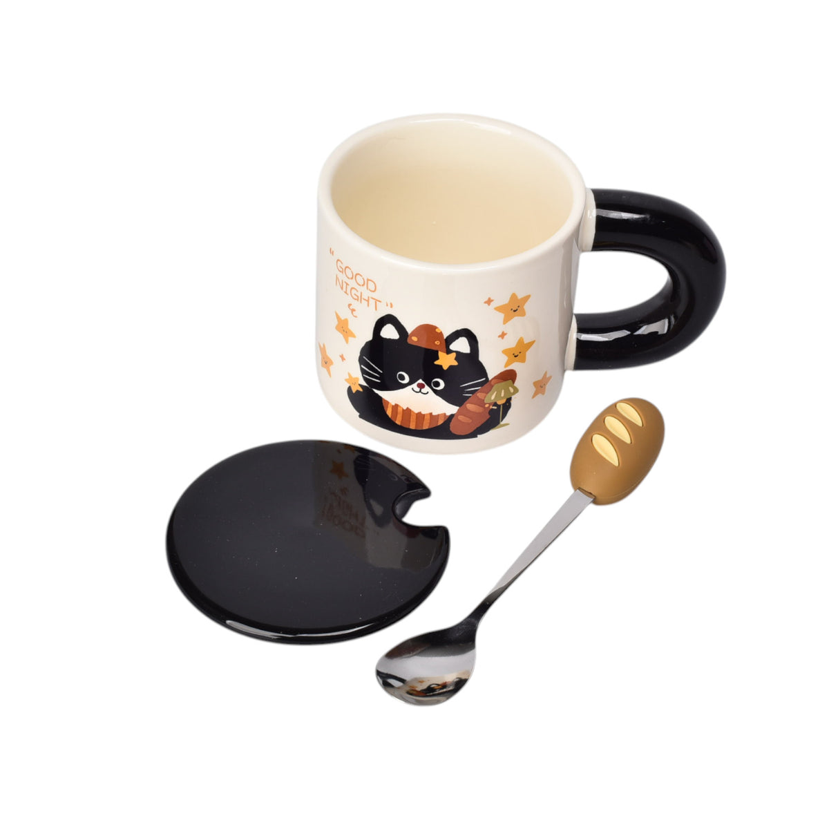 mug pocillo ceramica con cuchara diseño gatos 320ml dim:8x8x8