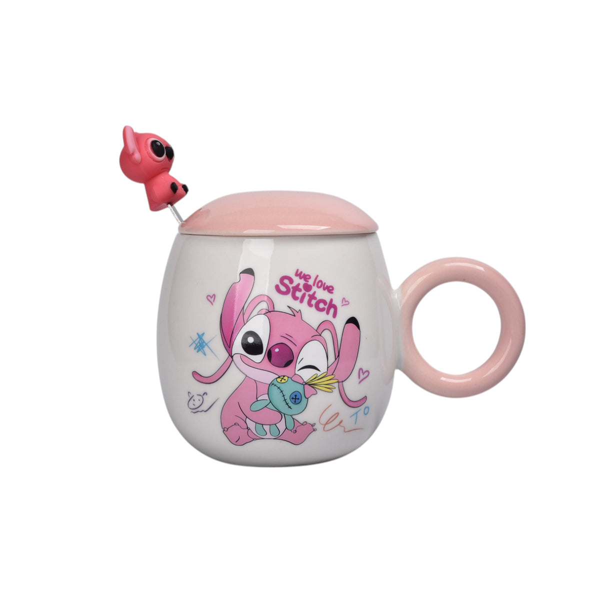 mug pocillo con tapa ceramica personaje 380ml dim:10x6